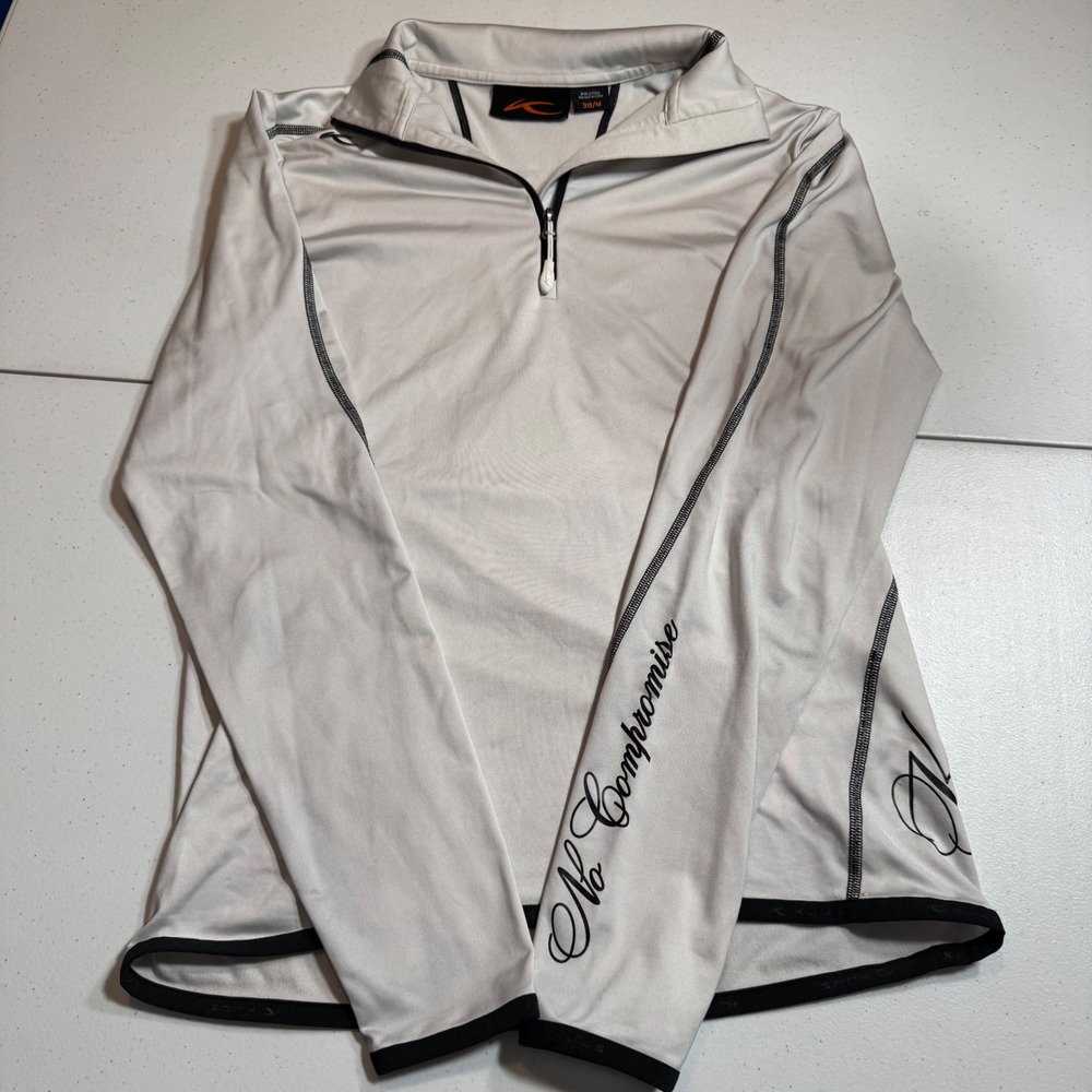 Kjus Golf 1/4 Zip Performance Pullover White‎ Mens Size 38/M No Compromise Logo